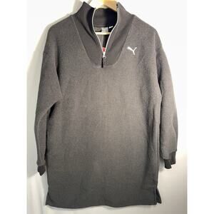 Puma Longline Quarter Zip Fleece Pullover Relaxed Fit Black Size S